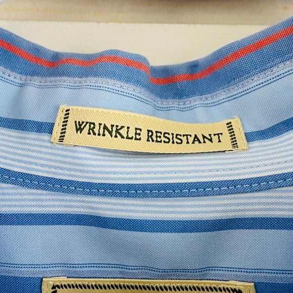 Mens XLT‎ Eddie Bauer Shirt Blue Stripe Long Sleeve Wrinkle Resistant Cotton - Picture 2 of 5